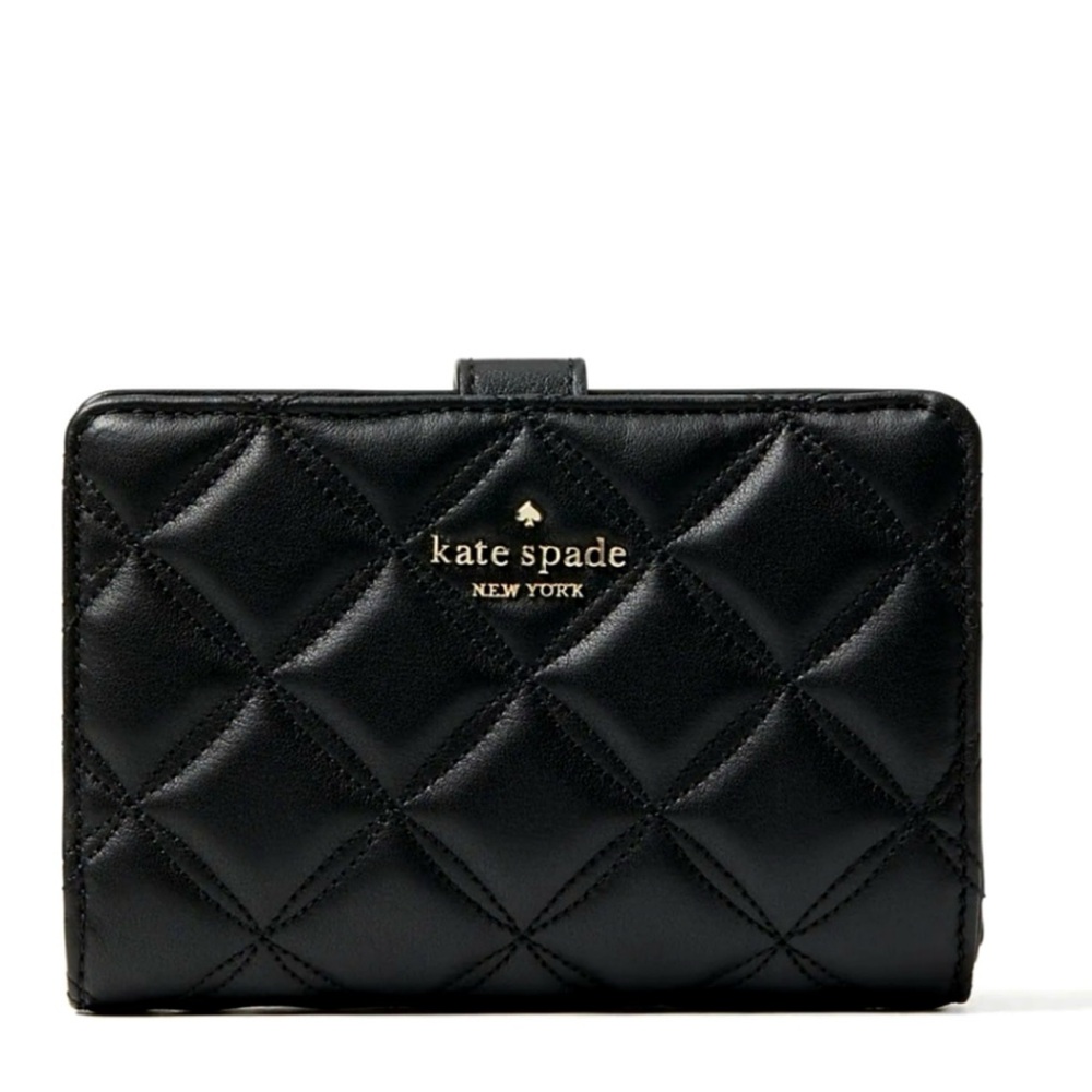 Kate Spade Natalia Quilted Leather Medium Compact Bifold Wallet in Black